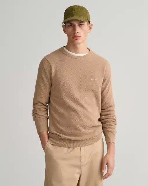 Gant Cotton Pique Sweater Dark Khaki