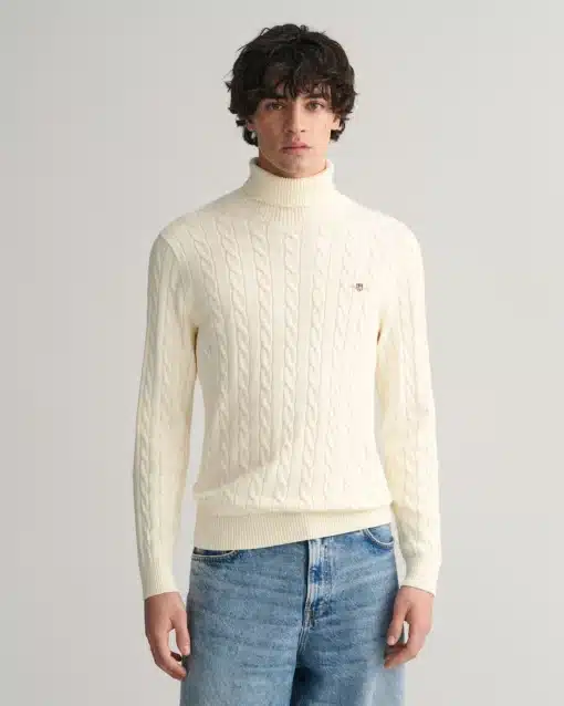 Gant Cotton Cable Turtle Neck Knit Cream