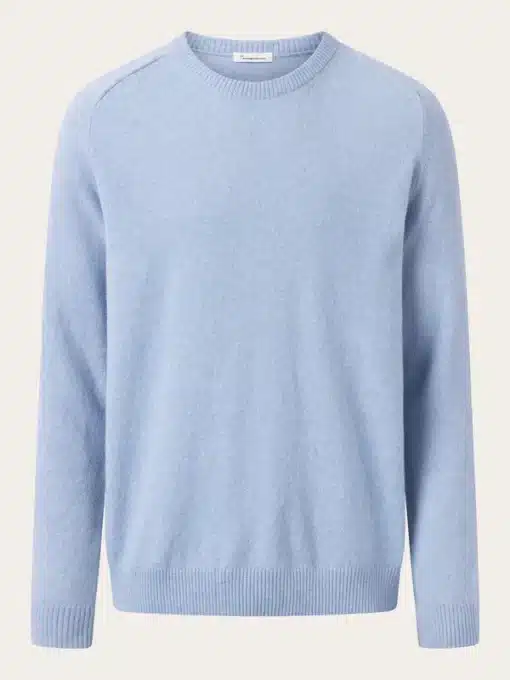 Knowledge Cotton Apparel Basic O-Neck Wool Knit Asley Blue