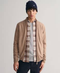 Gant Superfine Lambswool Zip Cardigan Dk Sand Melange