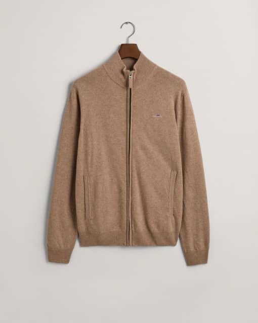 Gant Superfine Lambswool Zip Cardigan Dk Sand Melange