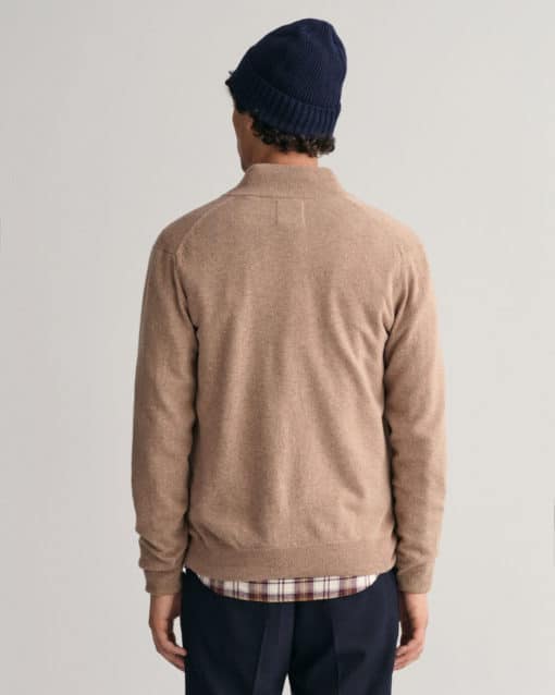 Gant Superfine Lambswool Zip Cardigan Dk Sand Melange