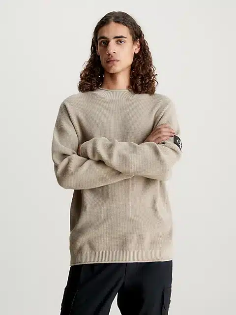 Buy Calvin Klein Badge Relaxed Sweater Plaza Taupe
