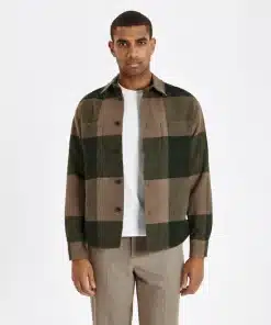 Les Deux Jacob Check Wool Hybrid Olive Night/Light Sand