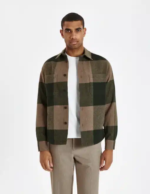 Les Deux Jacob Check Wool Hybrid Olive Night/Light Sand