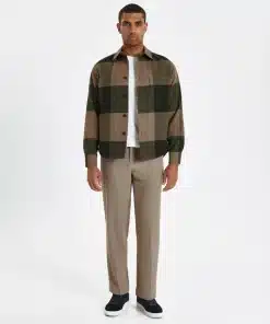 Les Deux Jacob Check Wool Hybrid Olive Night/Light Sand