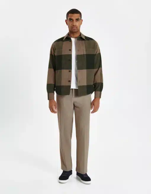 Les Deux Jacob Check Wool Hybrid Olive Night/Light Sand