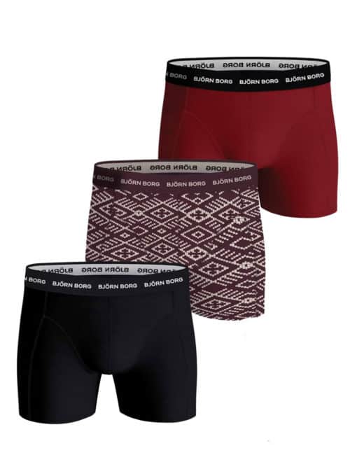 Björn Borg Cotton Stretch Boxer 3-pack Black, Print, Red
