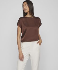 Vila Ellette Satin Top Shaved Chocolate