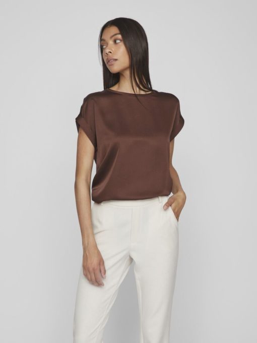 Vila Ellette Satin Top Shaved Chocolate