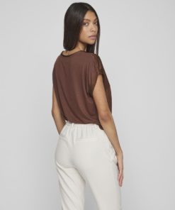 Vila Ellette Satin Top Shaved Chocolate