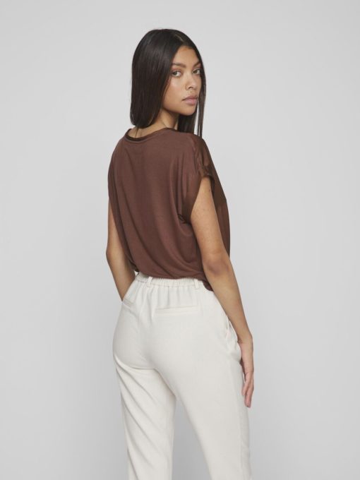 Vila Ellette Satin Top Shaved Chocolate