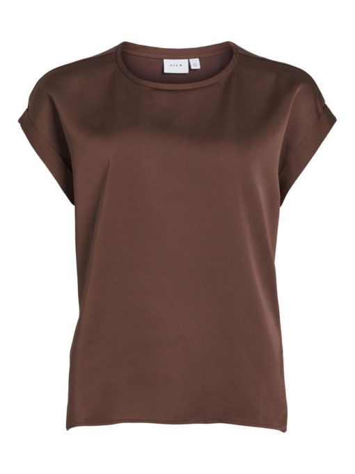 Vila Ellette Satin Top Shaved Chocolate