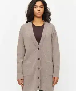 Knowledge Cotton Apparel Wool Long Cardigan Kelp Melange