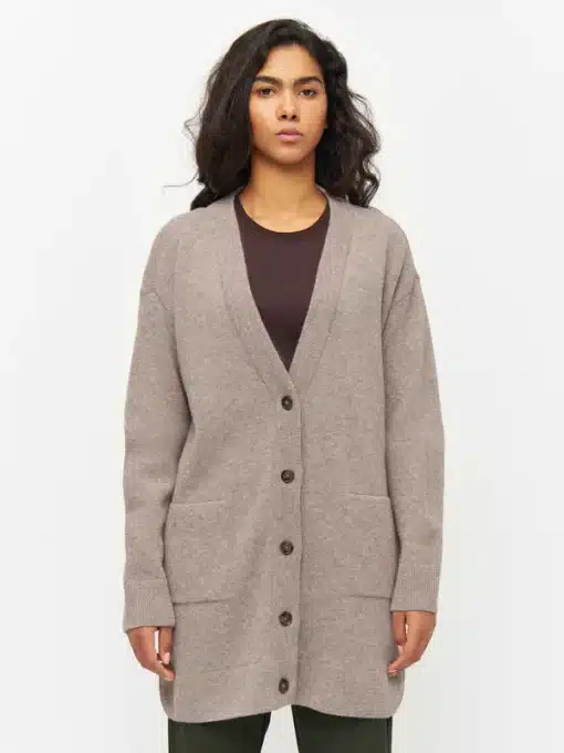 Knowledge Cotton Apparel Wool Long Cardigan Kelp Melange
