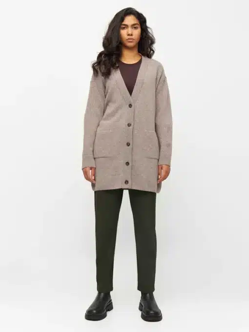 Knowledge Cotton Apparel Wool Long Cardigan Kelp Melange