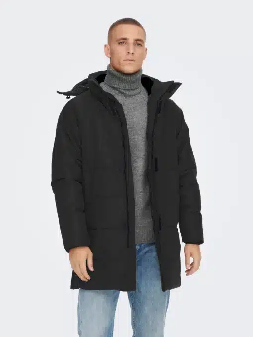 Only & Sons Carl Life Long Quilted Jacket Black