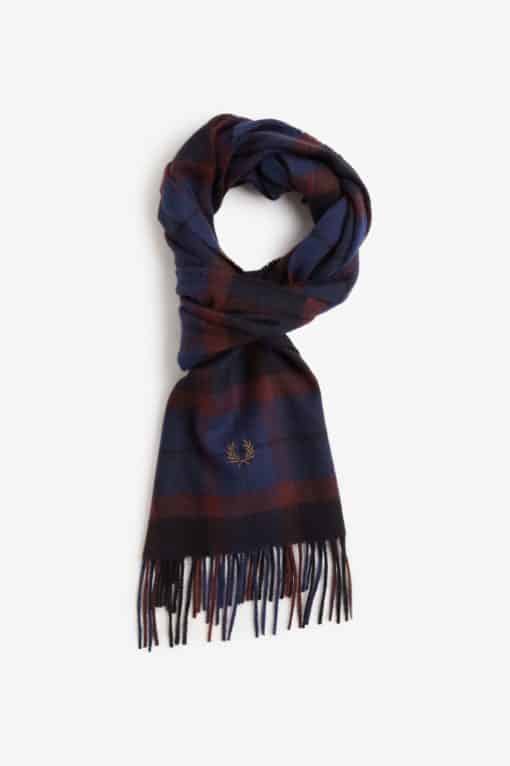 Fred Perry Lambswool Tartan Scarf Oxblood/Shaded Stone