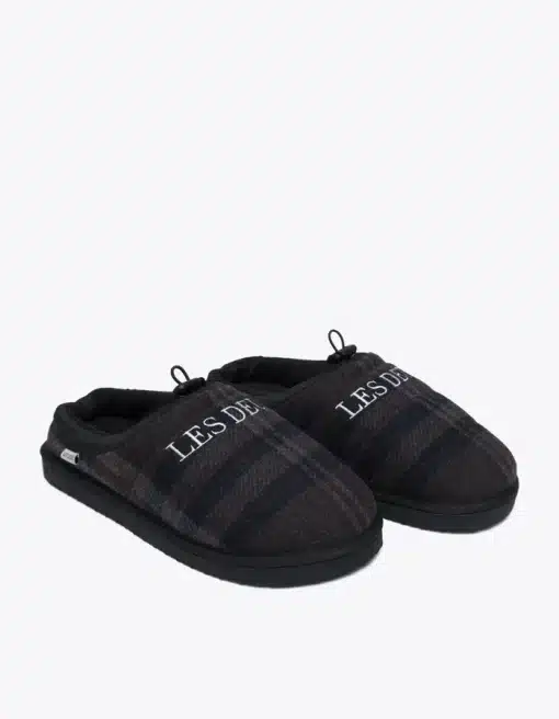 Les Deux Trey Wool Check Slipper Coffee Brown/Dark Grey