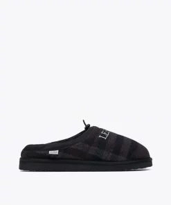 Les Deux Trey Wool Check Slipper Coffee Brown/Dark Grey