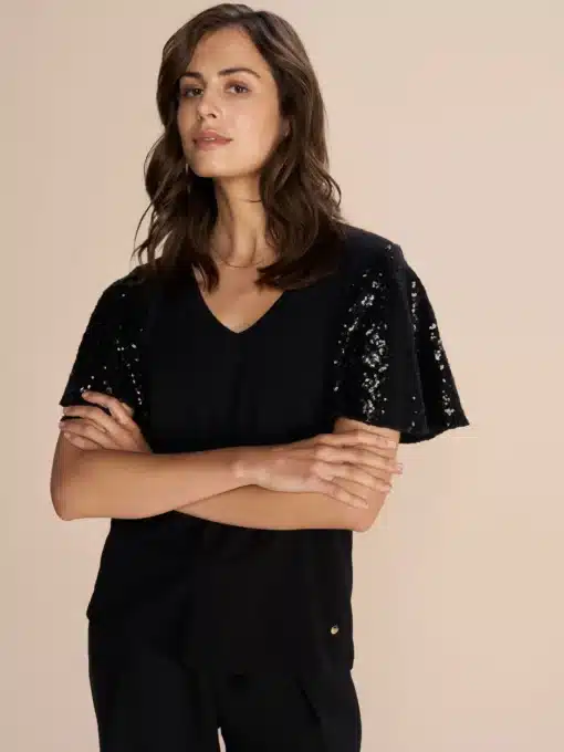 Mos Mosh Pinter O-SS Sequin Tee Black