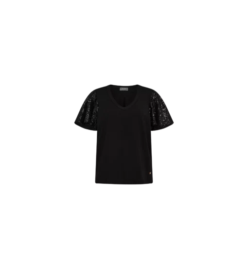 Mos Mosh Pinter O-SS Sequin Tee Black