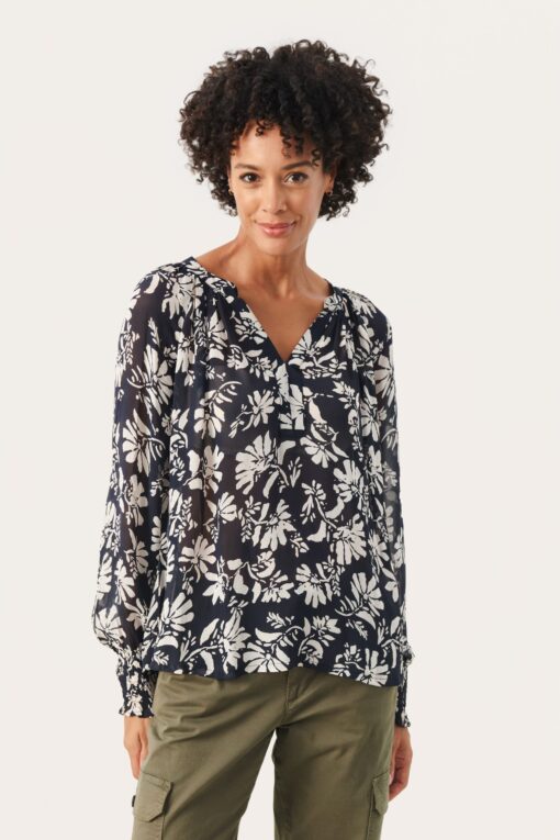 Part Two Ketta Blouse Dark Navy Stencil Flower