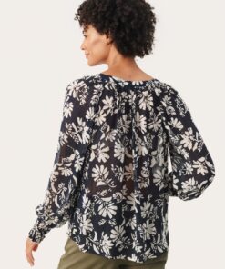 Part Two Ketta Blouse Dark Navy Stencil Flower