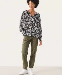 Part Two Ketta Blouse Dark Navy Stencil Flower