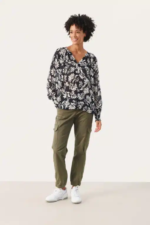 Part Two Ketta Blouse Dark Navy Stencil Flower