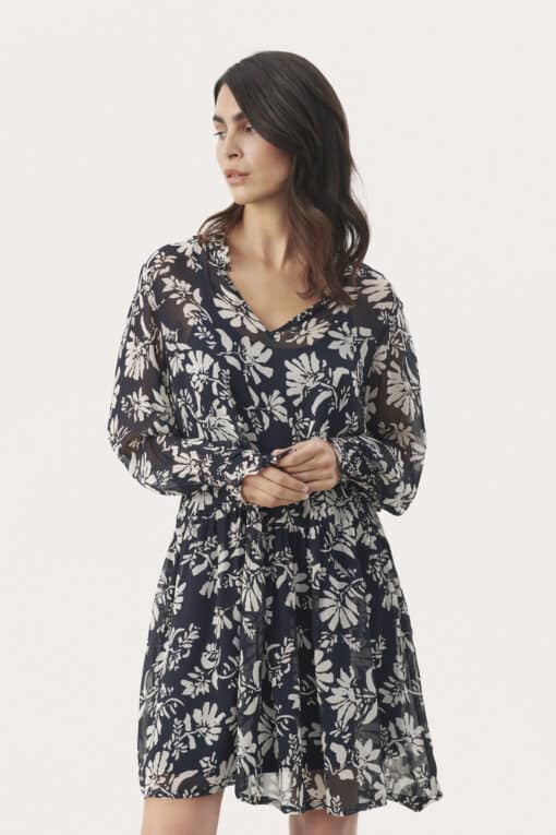Part Two Fallie Dress Dark Navy Stencil Flower