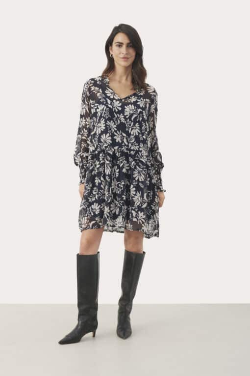Part Two Fallie Dress Dark Navy Stencil Flower