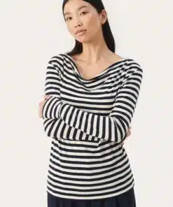 Part Two Falisha T-shirt Dark Navy Stripe