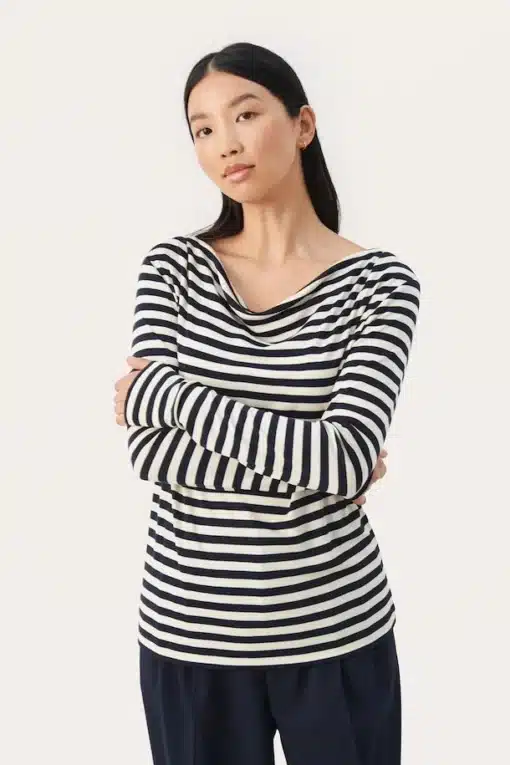 Part Two Falisha T-shirt Dark Navy Stripe