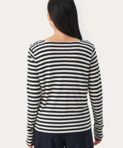 Part Two Falisha T-shirt Dark Navy Stripe