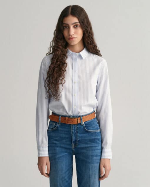 Gant Woman Reg Poplin Striped Shirt Light Blue