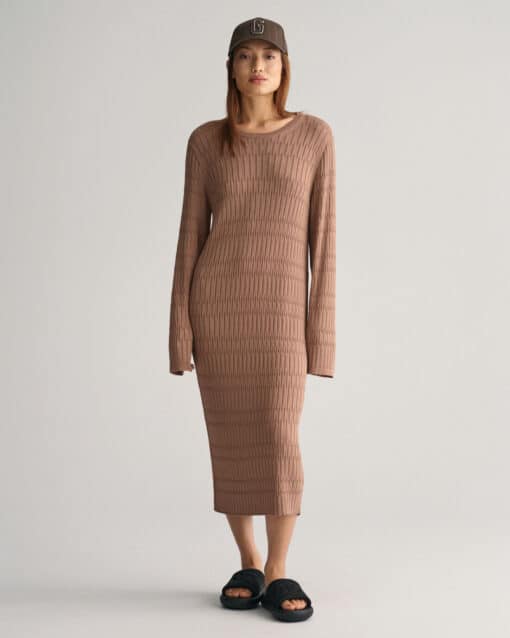 Gant Woman Textured Knit Dress Roasted Walnut