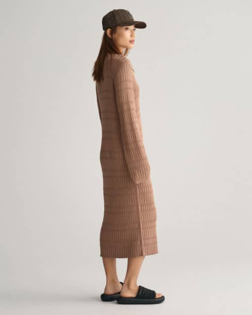 Gant Woman Textured Knit Dress Roasted Walnut