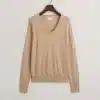 Gant Woman Fine Knit V-Neck Dry Sand
