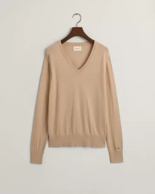 Gant Woman Fine Knit V-Neck Dry Sand