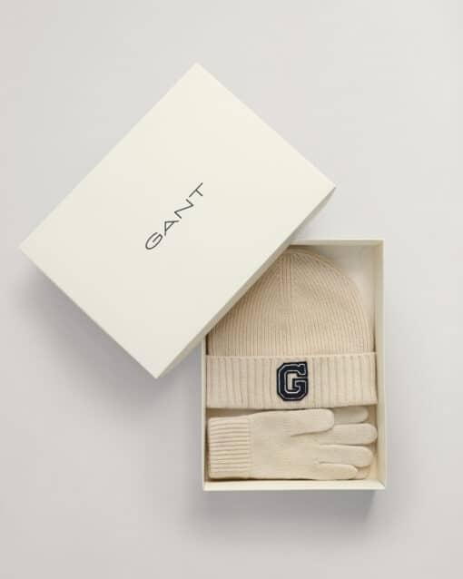 Gant Woman G Beanie & Gloves Gift Set Cream