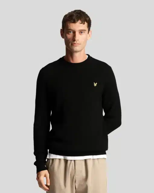 Lyle & Scott Grid Knit Crew Neck Jumper Jet Black