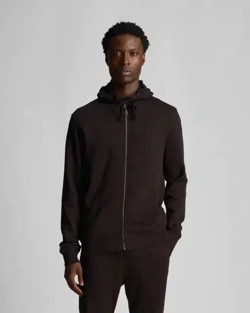 Lyle & Scott Tonal Eagle Zip Through Hoodie Jet Black