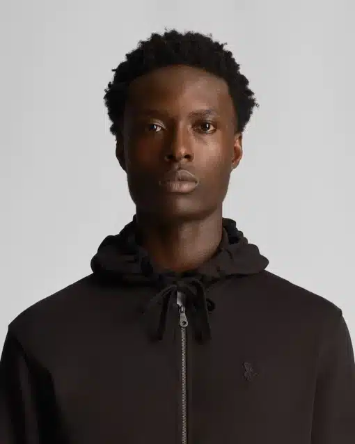 Lyle & Scott Tonal Eagle Zip Through Hoodie Jet Black