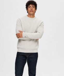 Selected Homme Dane Structured Crew Neck Knit Light Grey Melange