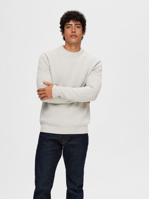 Selected Homme Dane Structured Crew Neck Knit Light Grey Melange