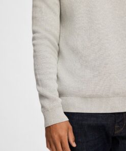 Selected Homme Dane Structured Crew Neck Knit Light Grey Melange
