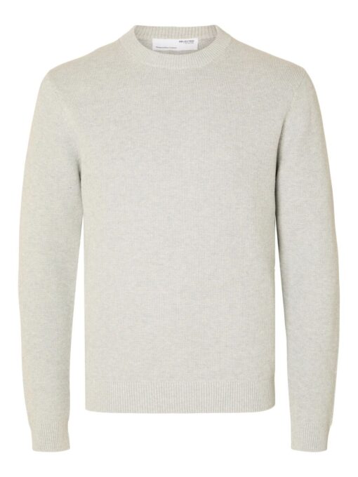 Selected Homme Dane Structured Crew Neck Knit Light Grey Melange