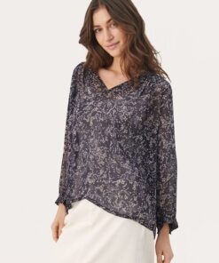 Part Two Elsia Blouse Dark Navy Scattered Flower