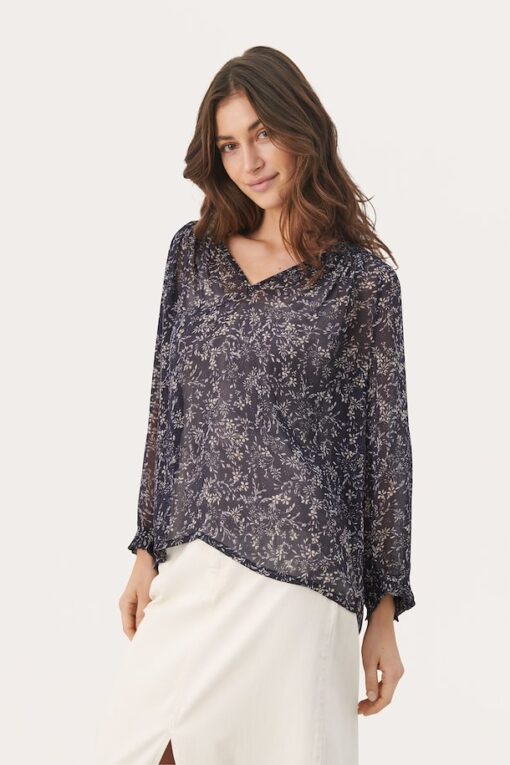 Part Two Elsia Blouse Dark Navy Scattered Flower